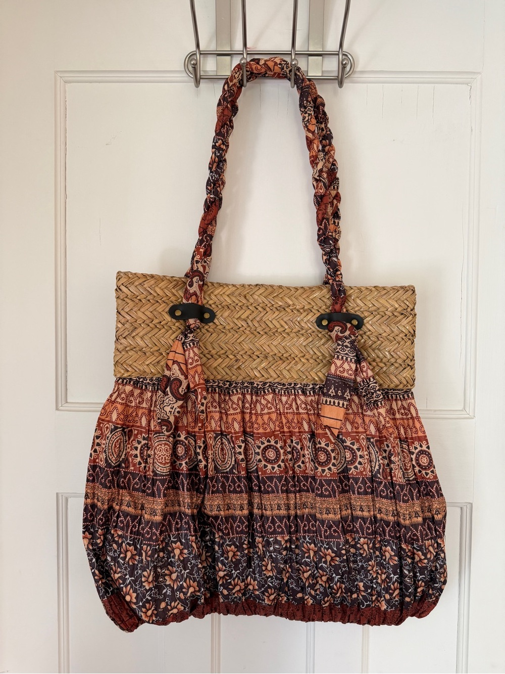 NEW Cappelli Straworld Woven Straw Tote with Rust & Tan Pattern